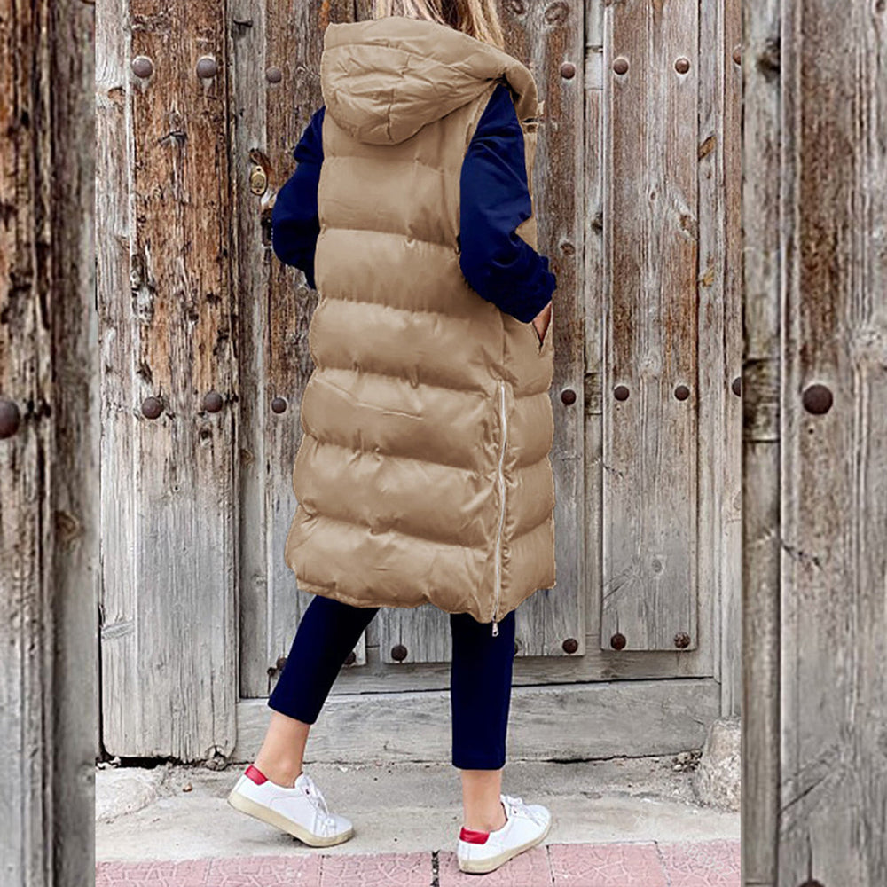 Rosamunde long hooded quilted gilet – image 2