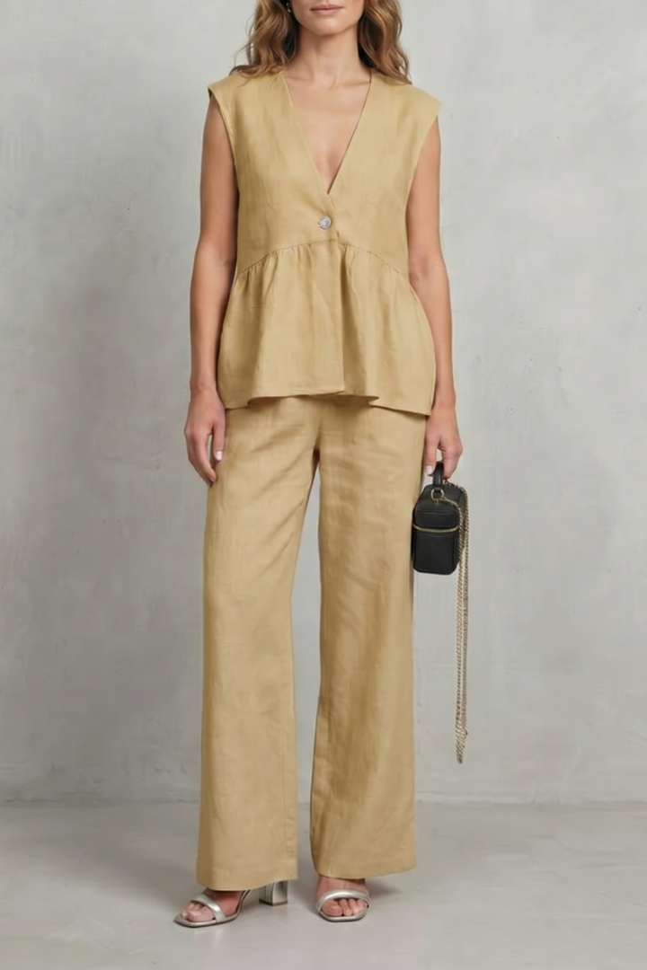 Rose ruffle hem top and straight leg trouser set – image 11
