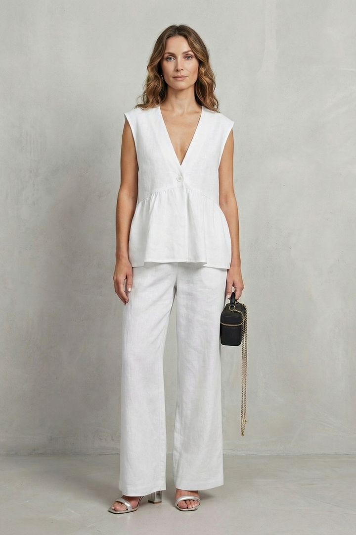 Rose ruffle hem top and straight leg trouser set – image 10