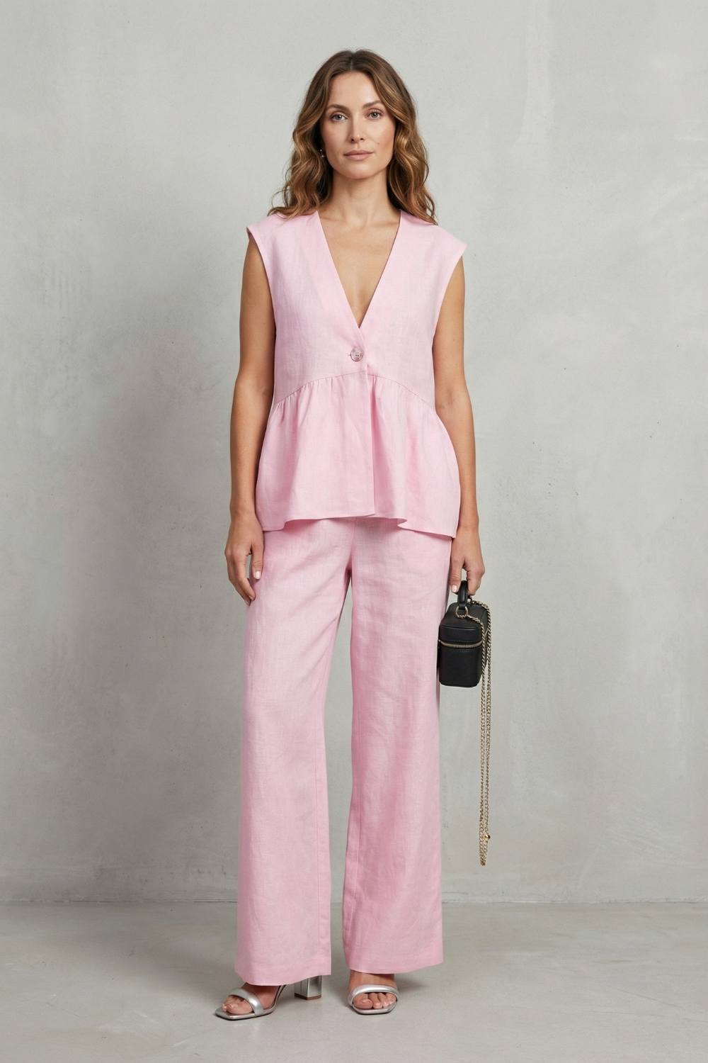 Rose ruffle hem top and straight leg trouser set – image 2