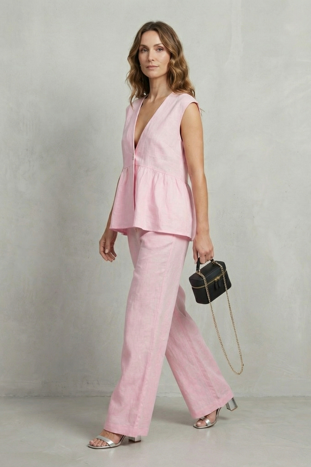 Rose ruffle hem top and straight leg trouser set – image 3