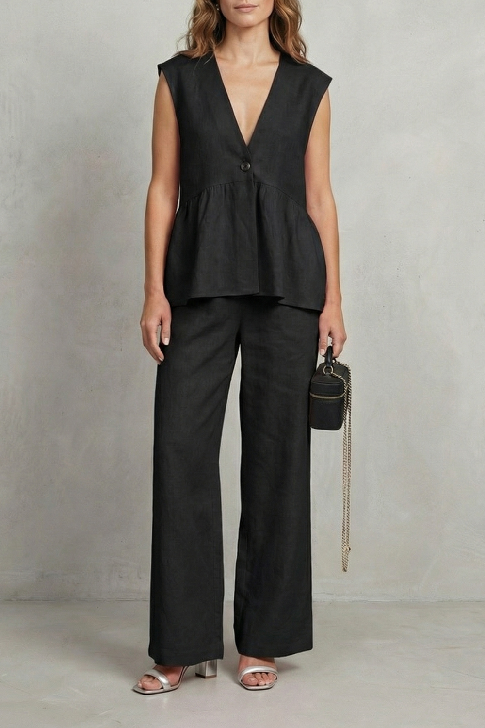 Rose ruffle hem top and straight leg trouser set – image 7