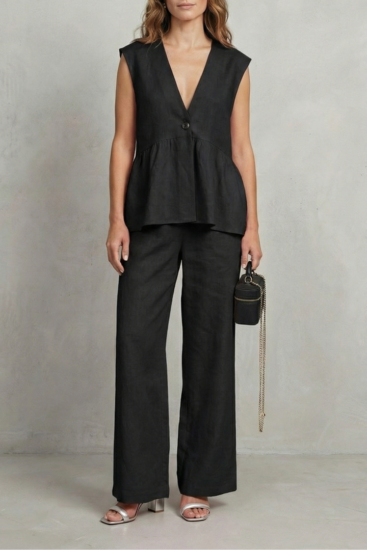 Rose ruffle hem top and straight leg trouser set – image 7