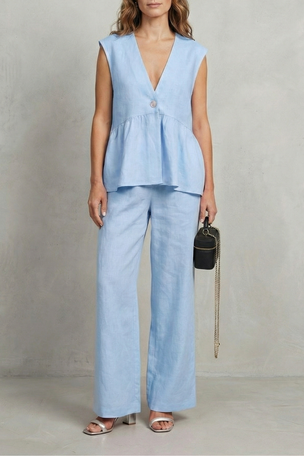 Rose ruffle hem top and straight leg trouser set – image 5