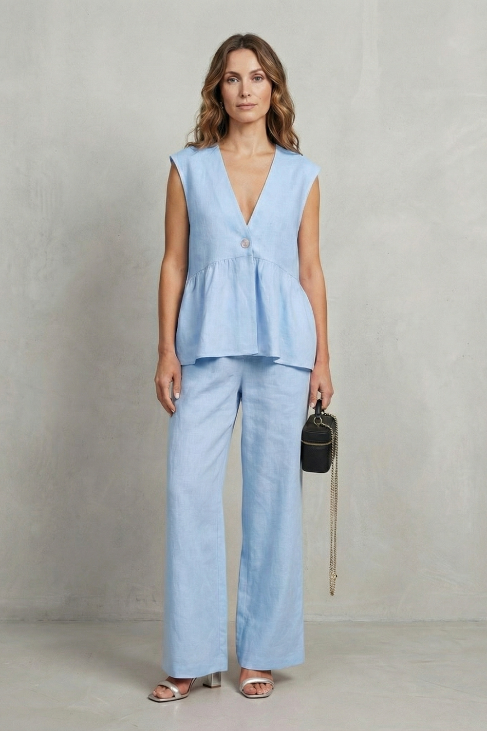 Rose ruffle hem top and straight leg trouser set – image 6