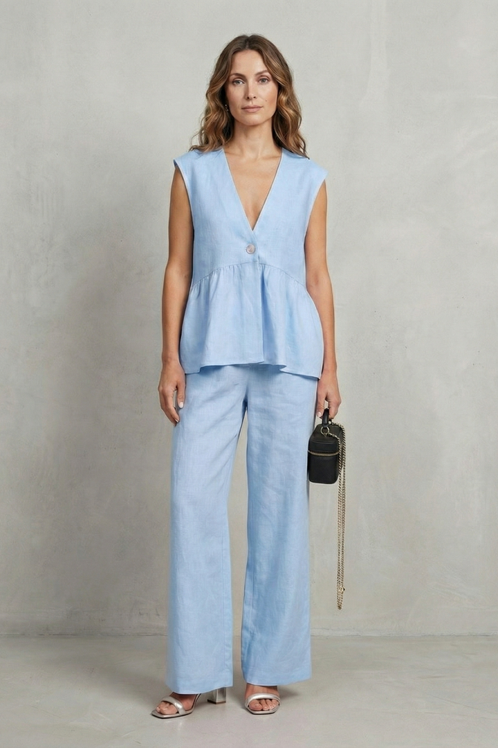 Rose ruffle hem top and straight leg trouser set – image 6