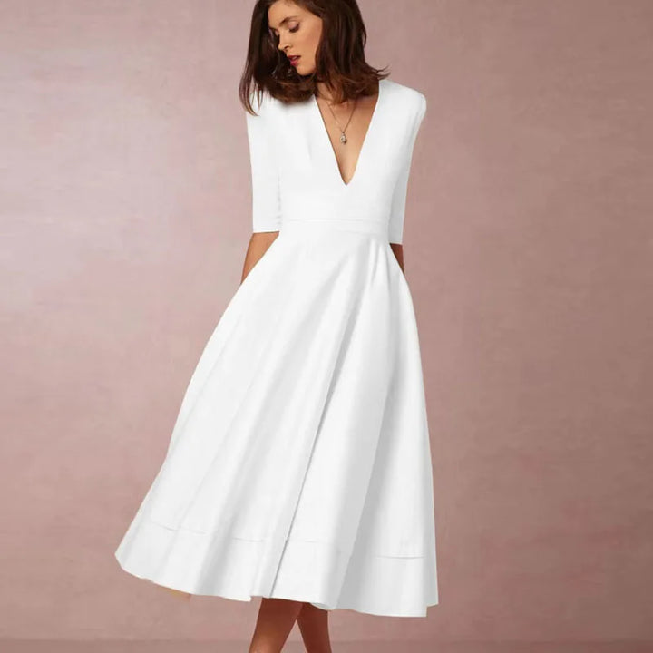 Aurelie a-line v neck midi dress – image 3