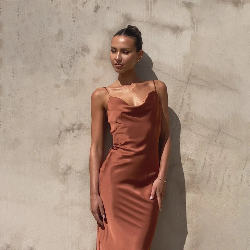 Rosemary flowing maxi satin dress