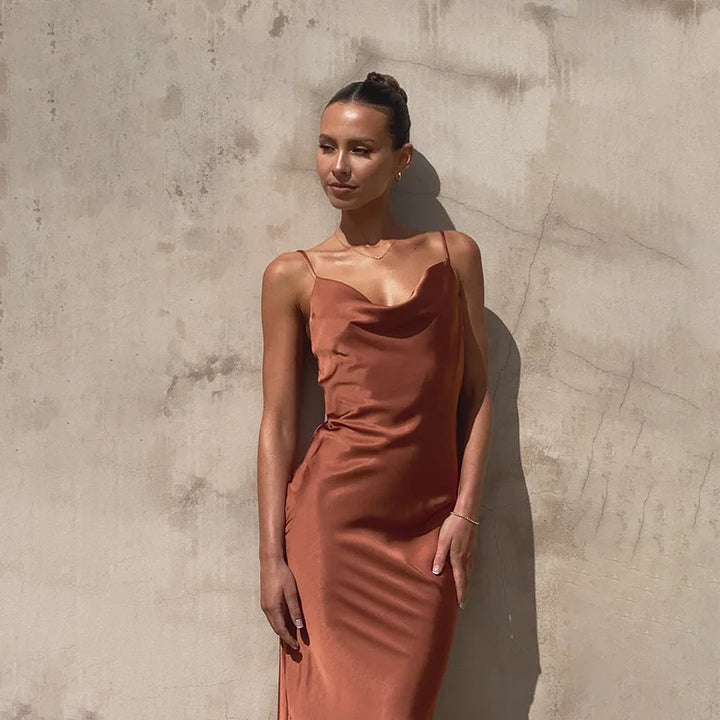Rosemary flowing maxi satin dress