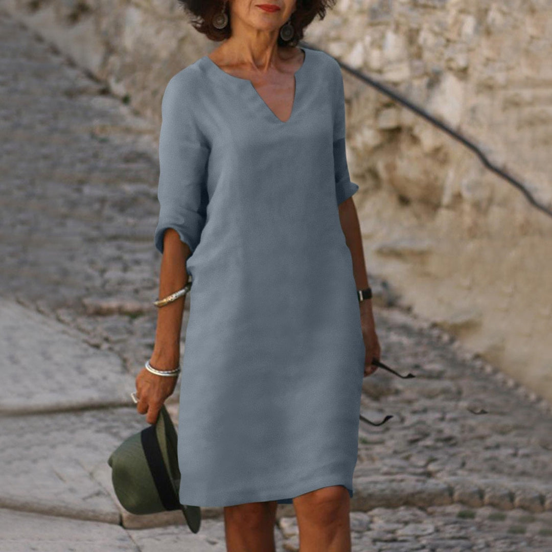 Una V neck three quarter sleeve midi dress – image 14