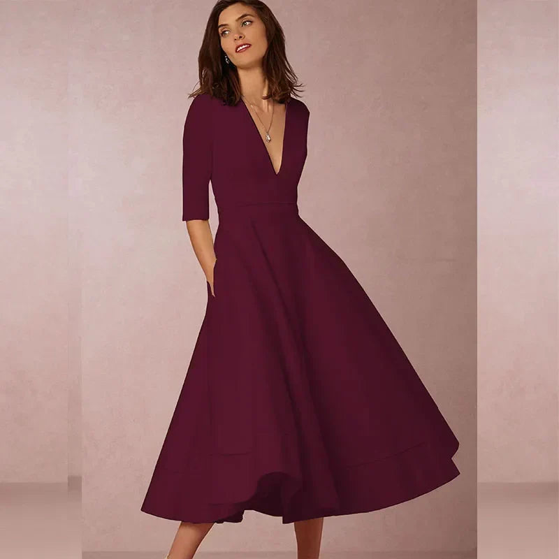 Aurelie a-line v neck midi dress – image 8