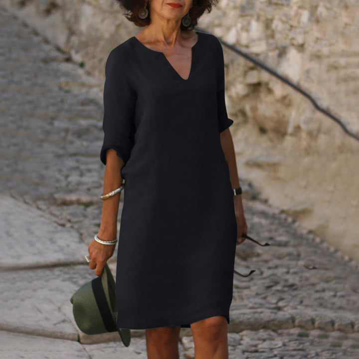Una V neck three quarter sleeve midi dress – image 3
