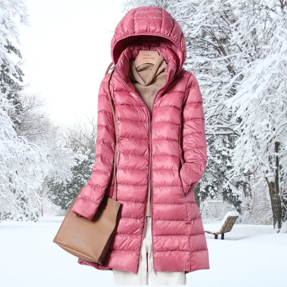 Vida lightweight long hooded puffer coat – image 2