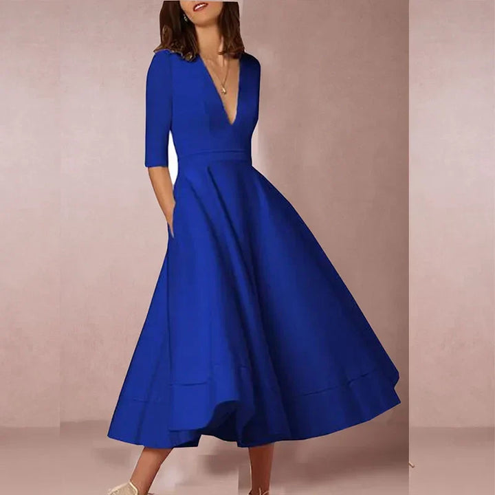 Aurelie a-line v neck midi dress – image 7