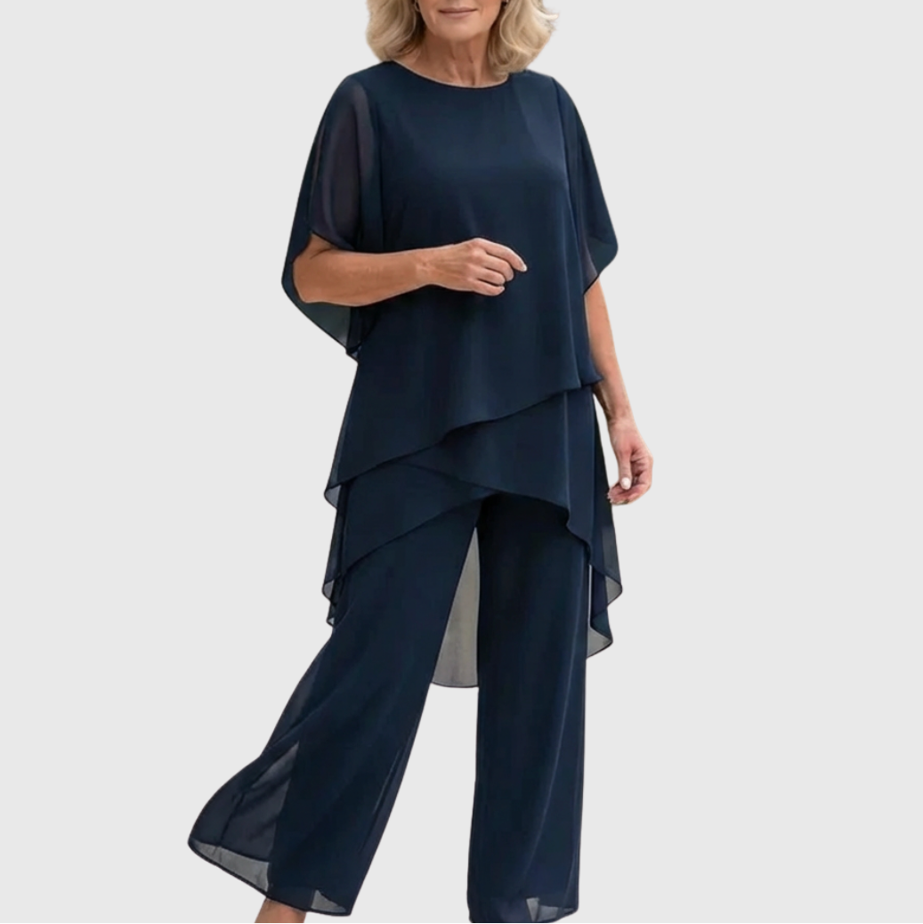 Margaret draped top and wide leg trouser set