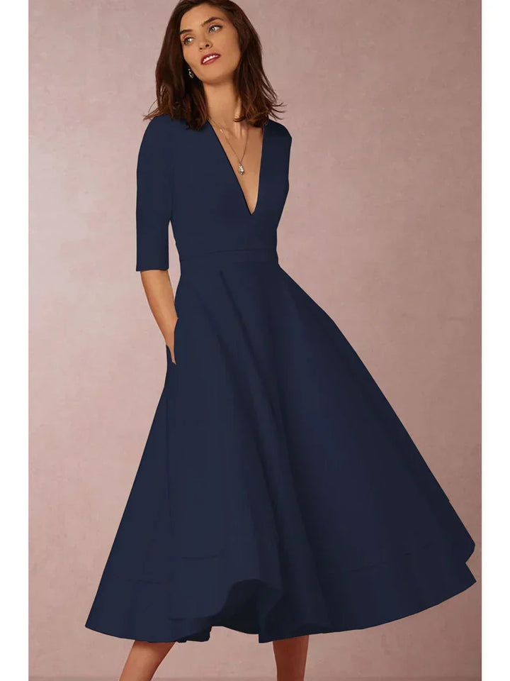 Aurelie a-line v neck midi dress – image 4