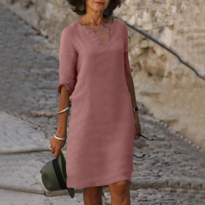 Una V neck three quarter sleeve midi dress – image 6