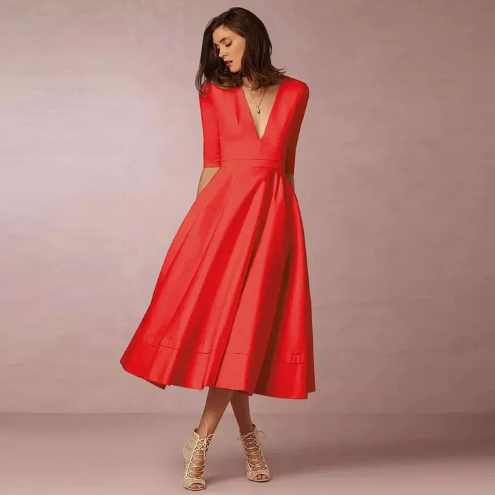 Aurelie a-line v neck midi dress – image 6