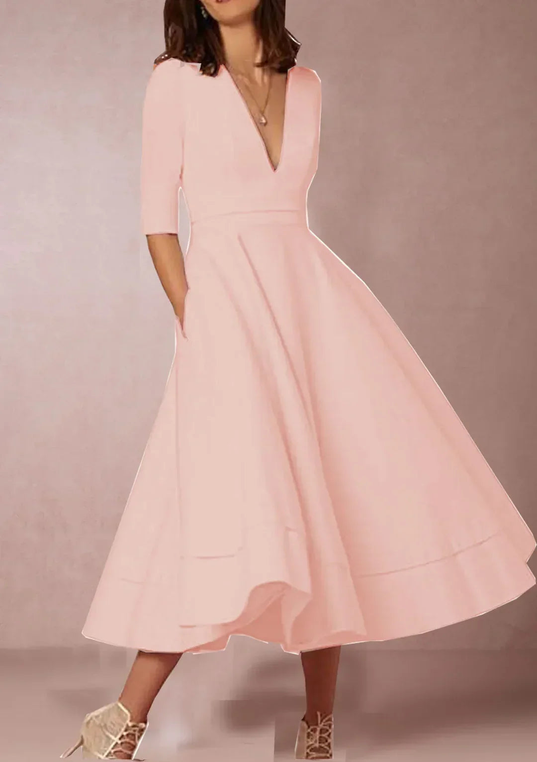 Aurelie a-line v neck midi dress – image 5