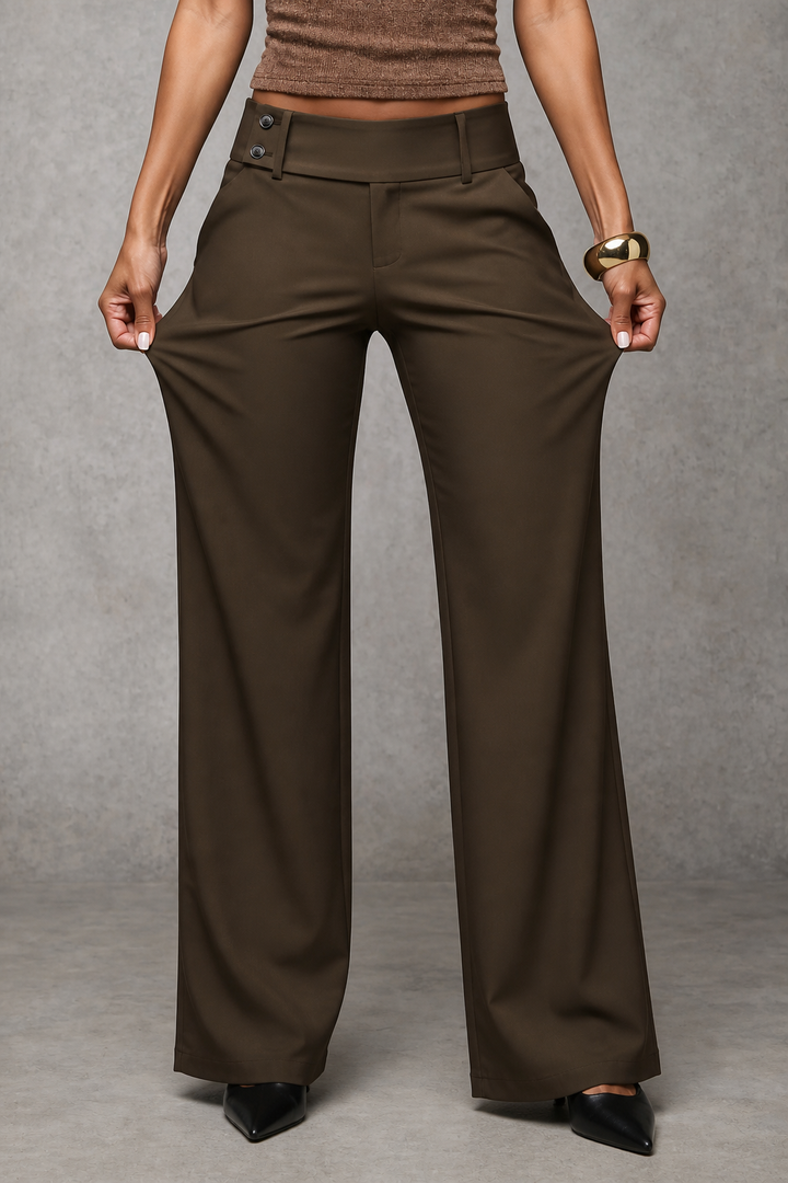 Mariana high waist wide leg trousers with button detail – image 3