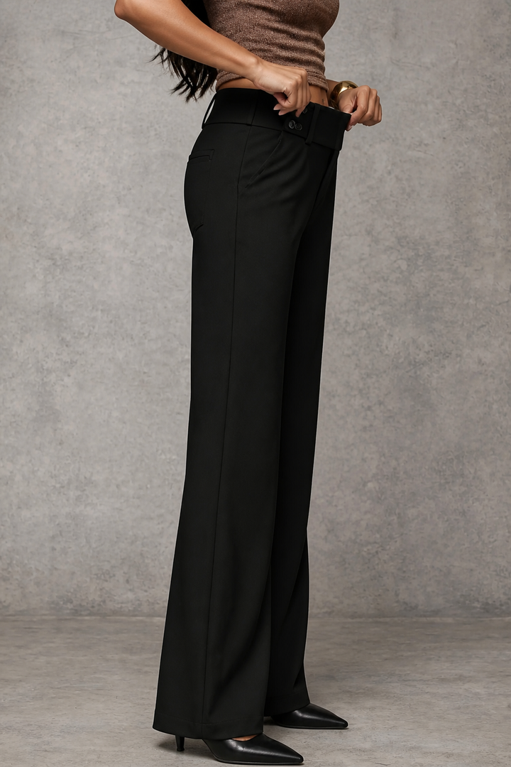 Mariana high waist wide leg trousers with button detail – image 5