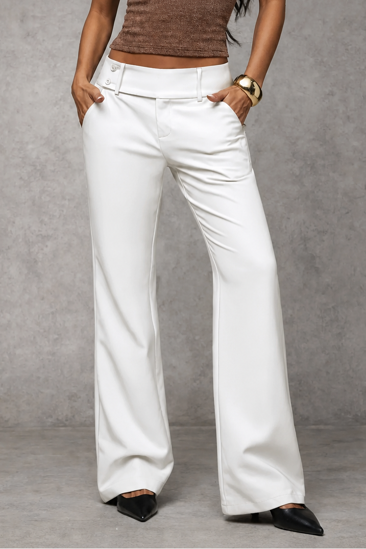 Mariana high waist wide leg trousers with button detail – image 6