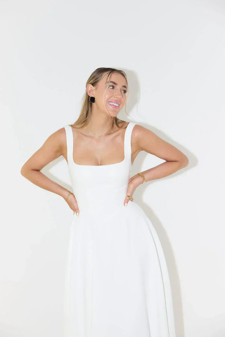 Ginevra square neck midi dress with full skirt – image 3