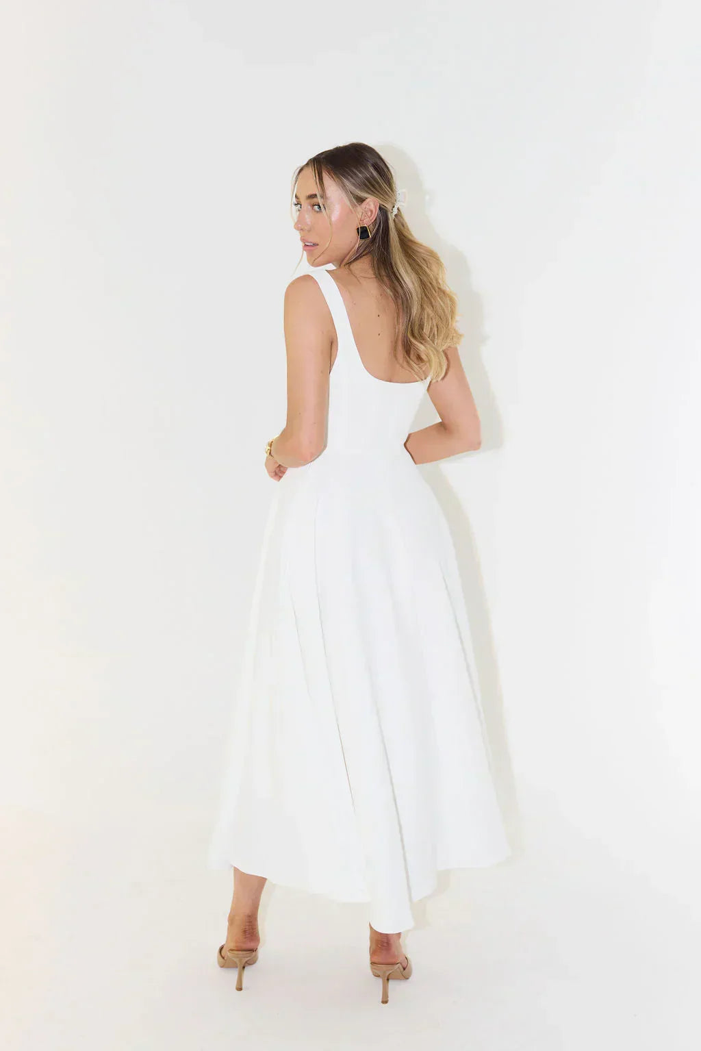 Ginevra square neck midi dress with full skirt – image 4