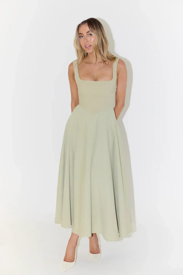 Ginevra square neck midi dress with full skirt – image 5