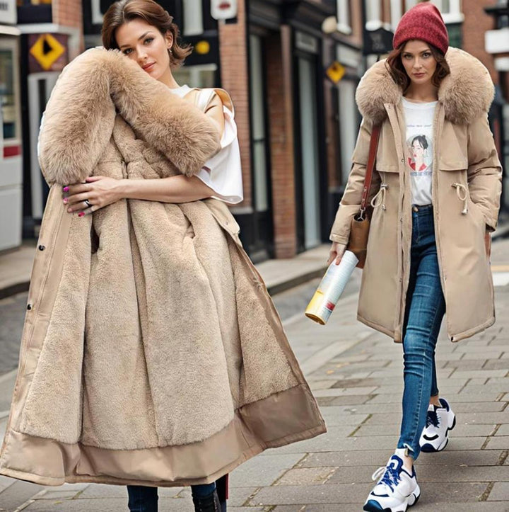 Demelza quilted coat with faux fur hood – image 2