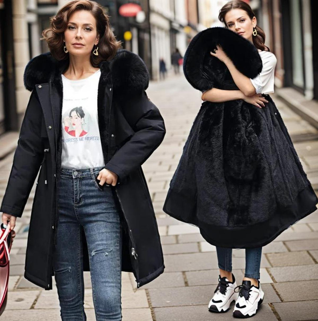Demelza quilted coat with faux fur hood – image 3