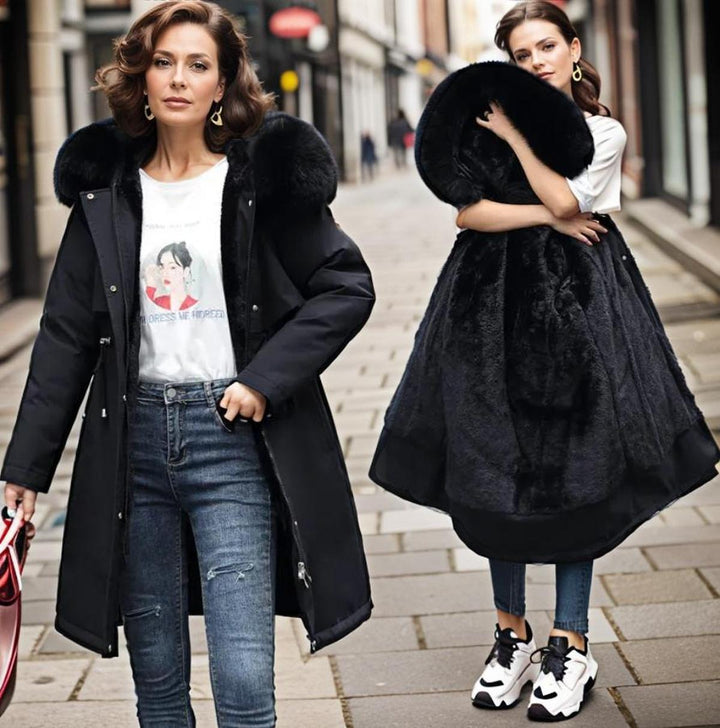 Demelza quilted coat with faux fur hood – image 3