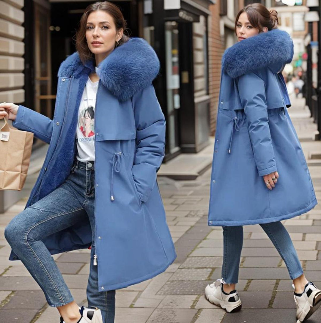 Demelza quilted coat with faux fur hood