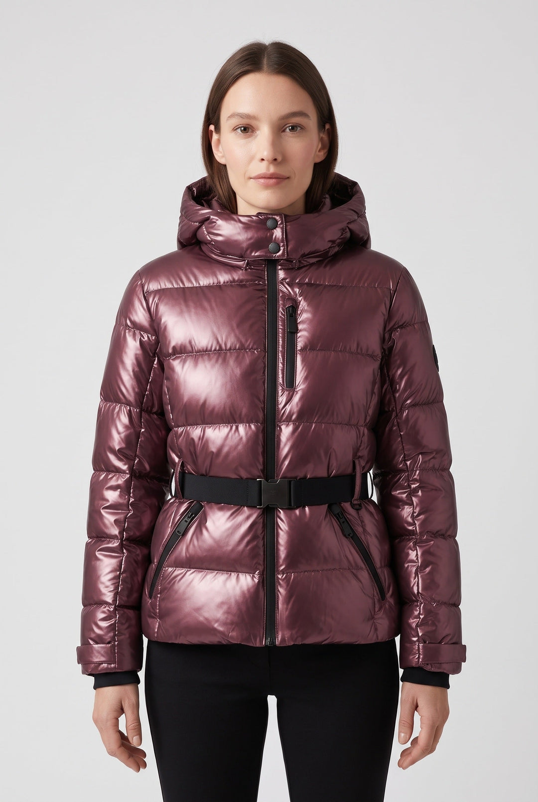 Katie belted hooded padded ski jacket