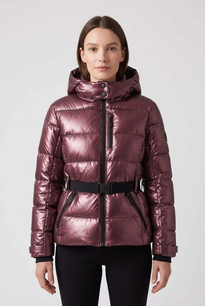 Katie belted hooded padded ski jacket