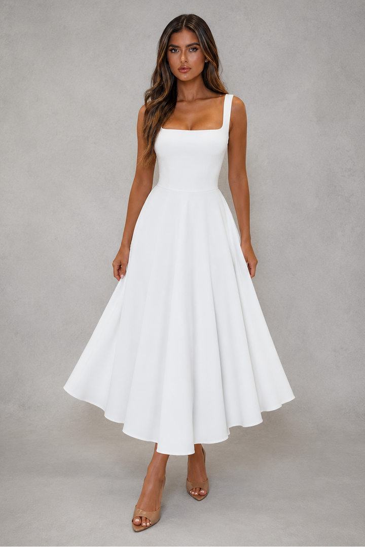 Belle square neck a line midi dress