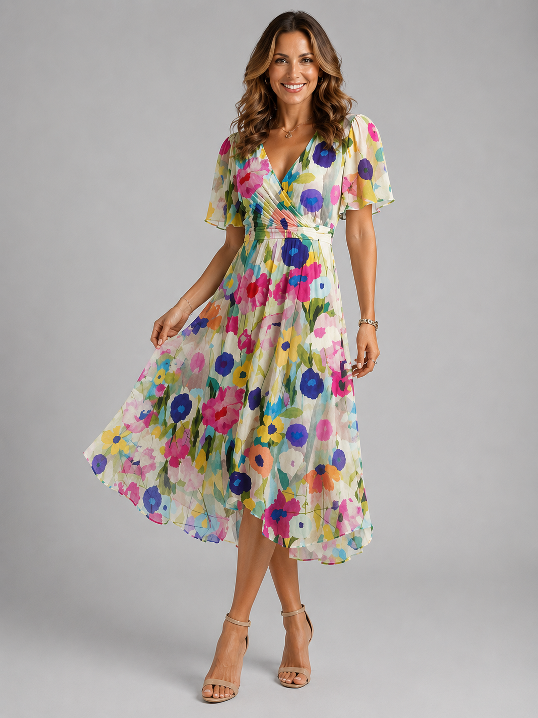 Ava floral midi wrap dress with tummy control – image 13