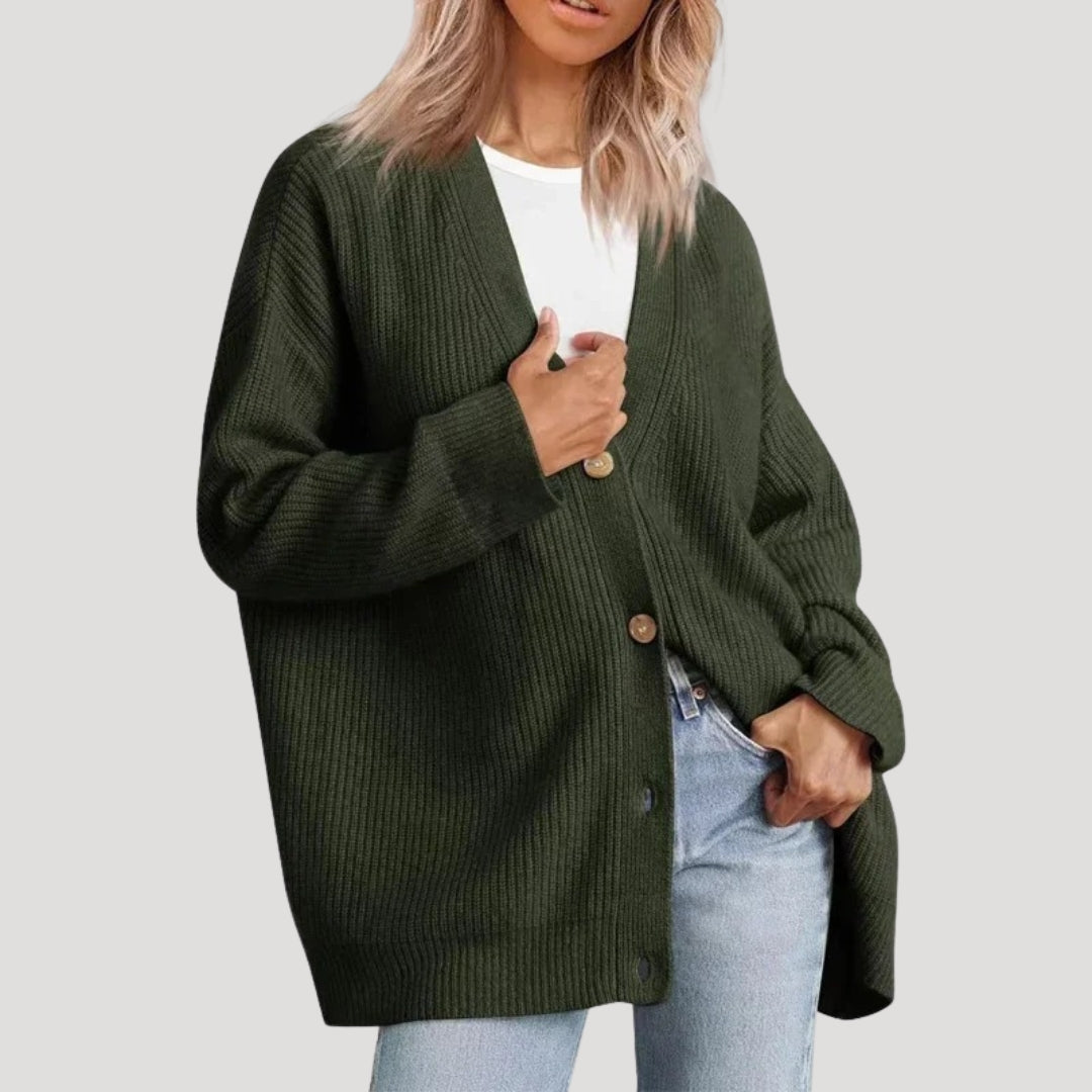 Maisie oversized ribbed V neck cardigan