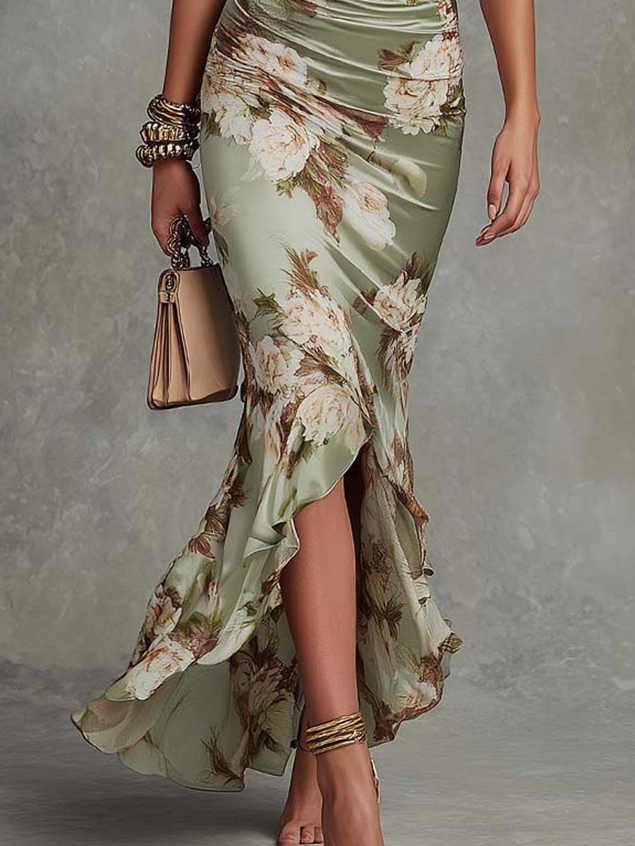 Phyllida asymmetric green satin dress – image 5
