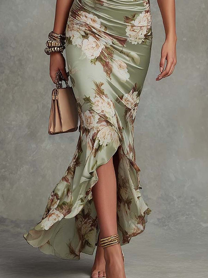 Phyllida asymmetric green satin dress – image 5