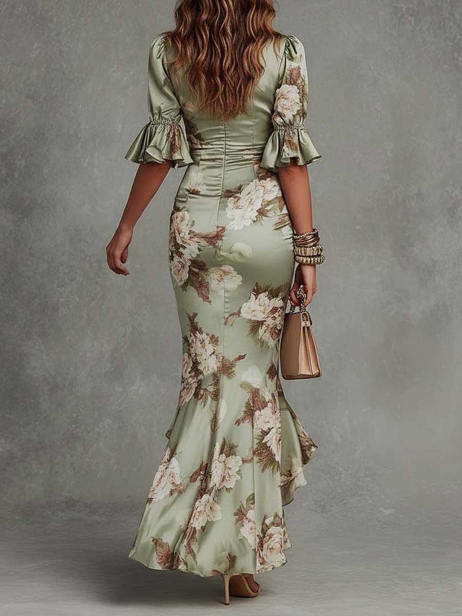 Phyllida asymmetric green satin dress – image 3