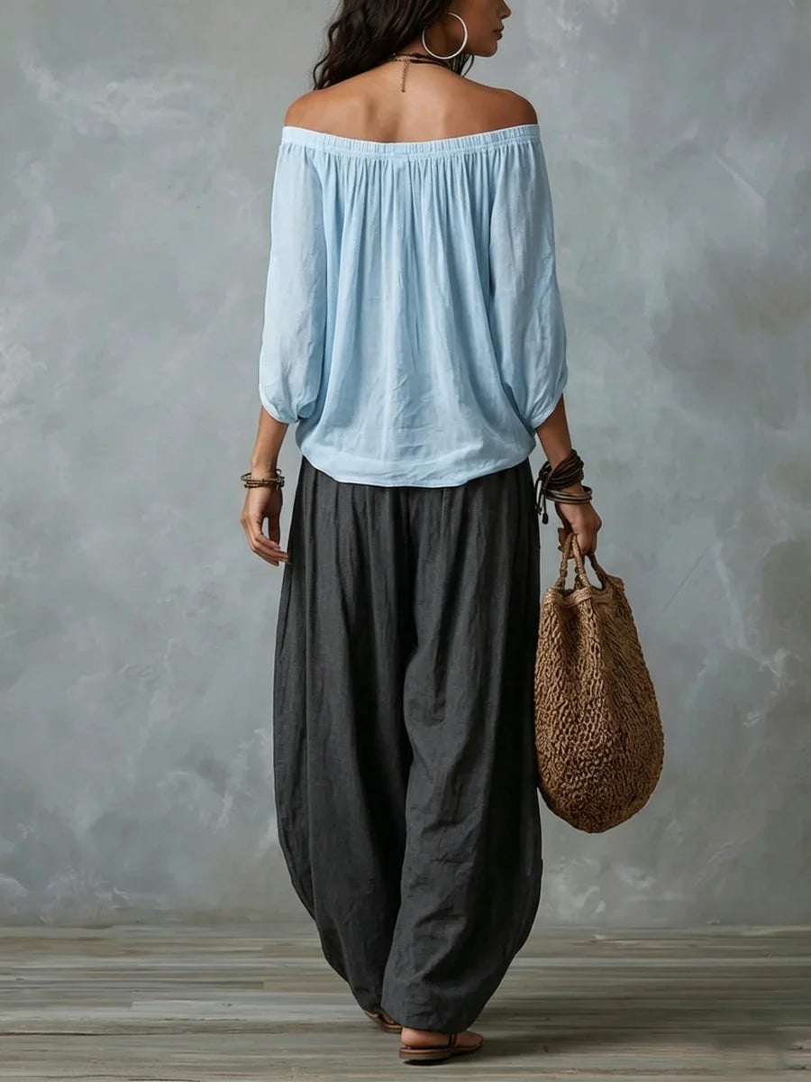Phoebe off shoulder top and palazzo trouser set – image 8