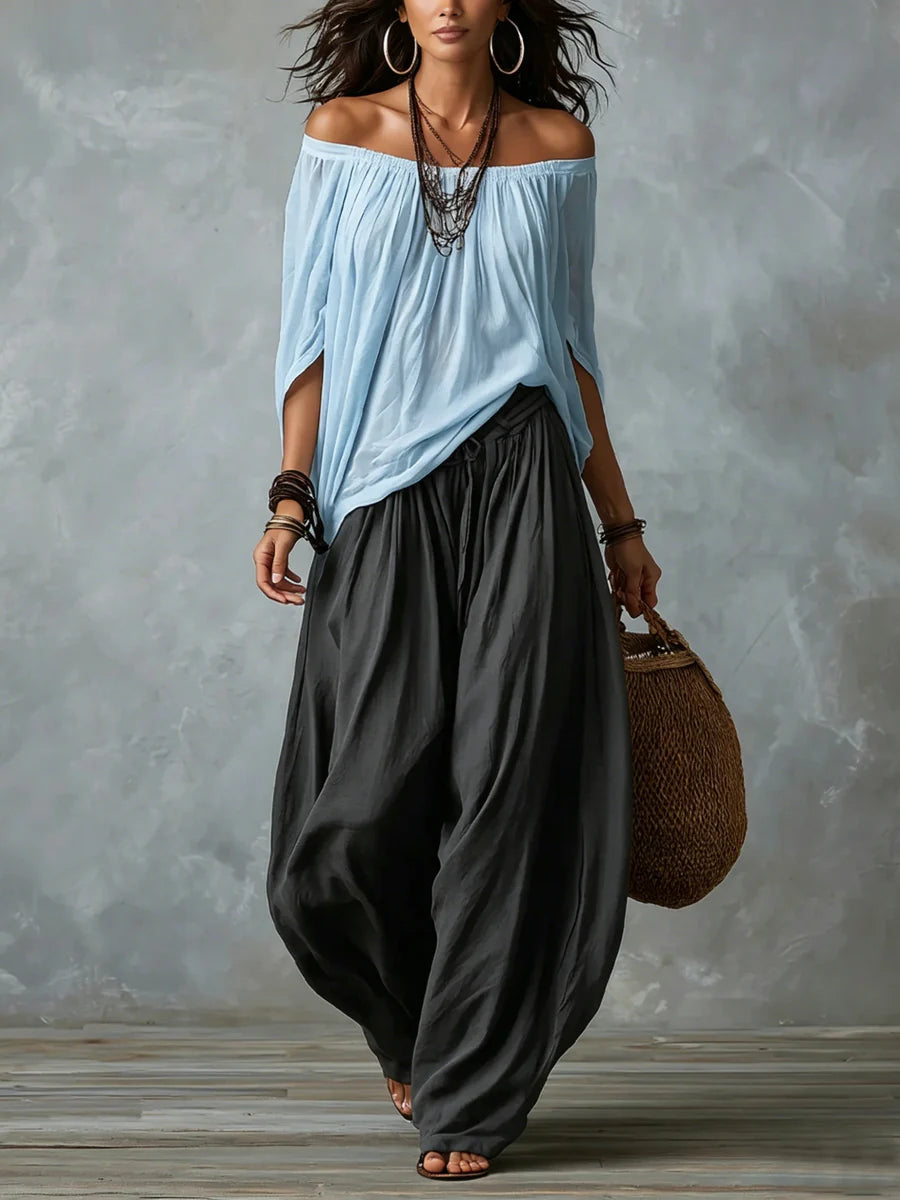 Phoebe off shoulder top and palazzo trouser set – image 7