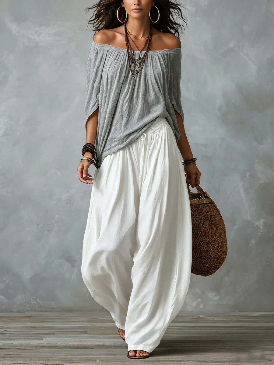 Phoebe off shoulder top and palazzo trouser set – image 5