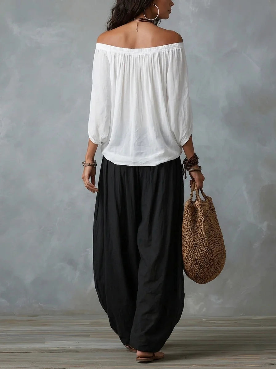 Phoebe off shoulder top and palazzo trouser set – image 2