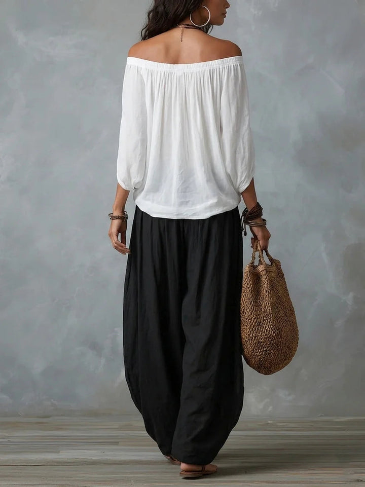 Phoebe off shoulder top and palazzo trouser set – image 2