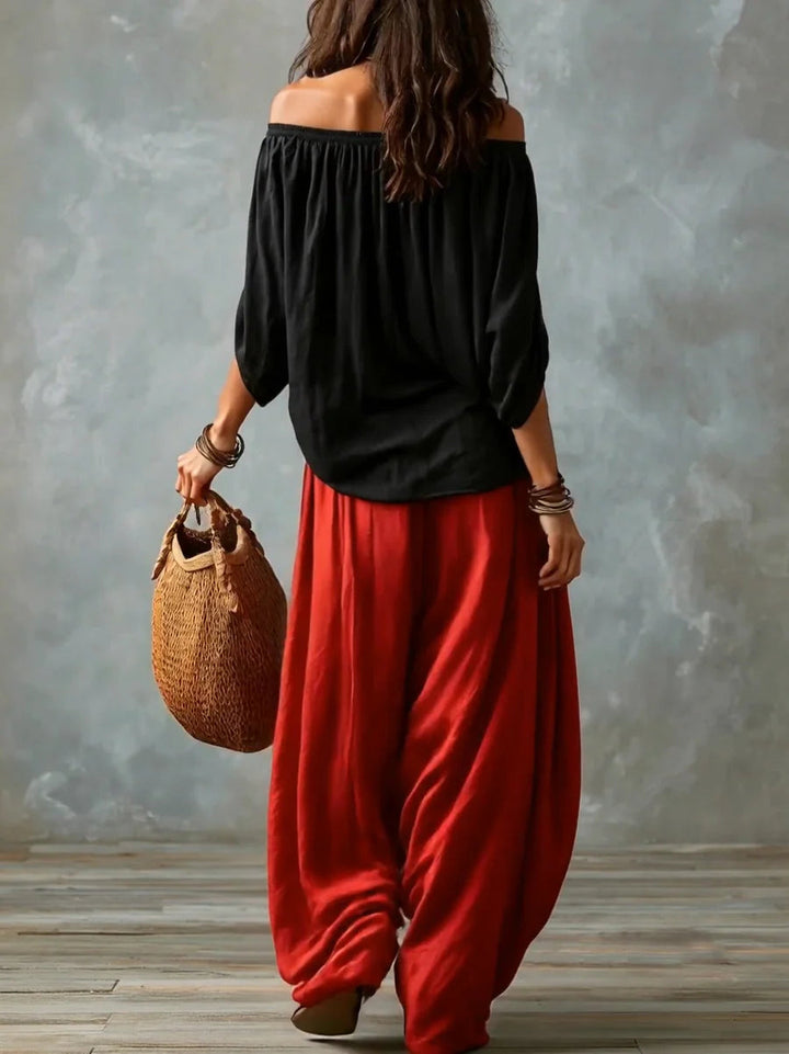 Phoebe off shoulder top and palazzo trouser set – image 4