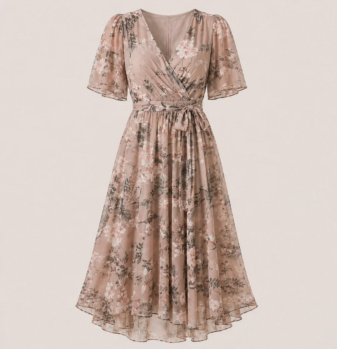 Ava floral midi wrap dress with tummy control – image 2