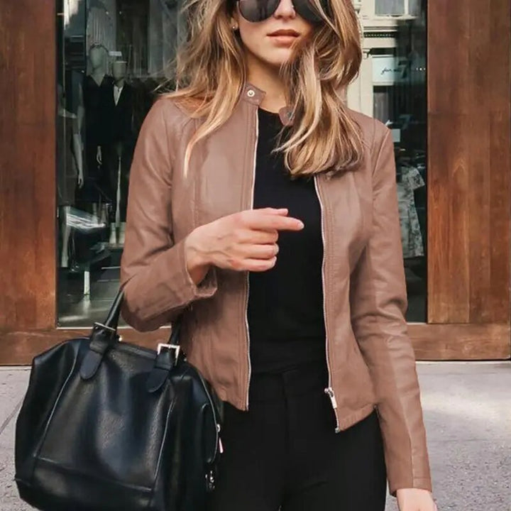 Elspeth draped cropped faux leather jacket