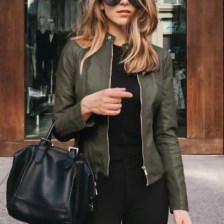 Elspeth draped cropped faux leather jacket – image 5